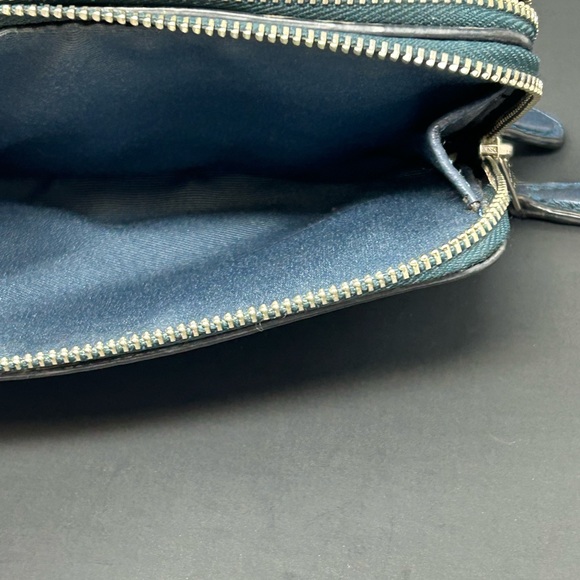 Coach Blue Metallixc Double Pocket Zip Wristlet - Picture 10 of 14